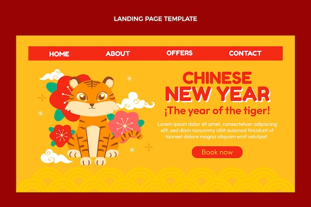 Kostenloser Vektor flache chinesische neujahrs-landingpage-vorlage