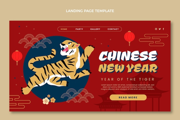 Flache chinesische neujahrs-landingpage-vorlage