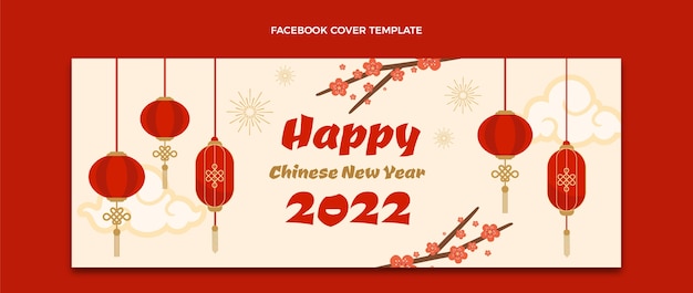 Flache chinesische neujahrs-social-media-cover-vorlage