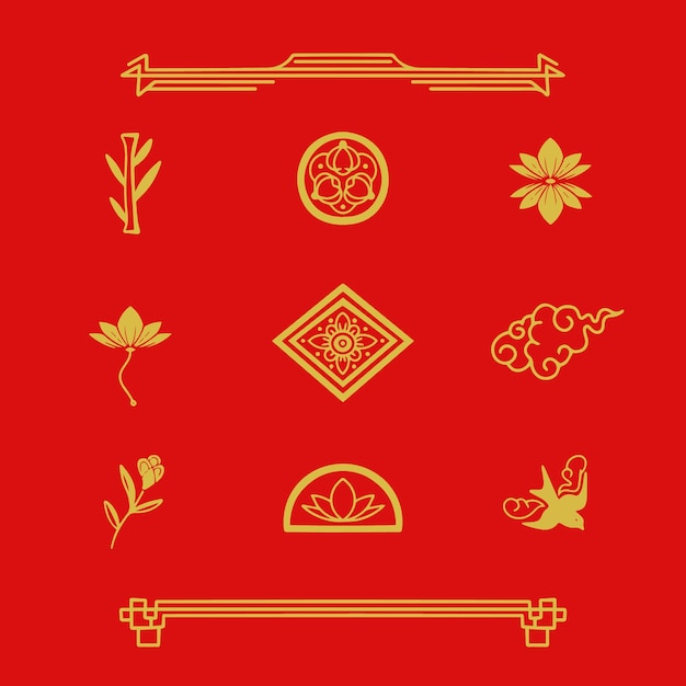Flache chinesische neujahrsfeier-ornamentsammlung
