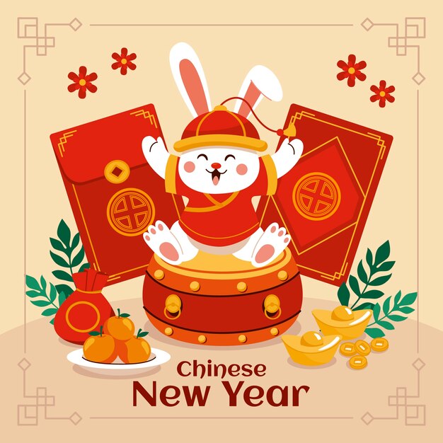Flache chinesische Neujahrsillustration