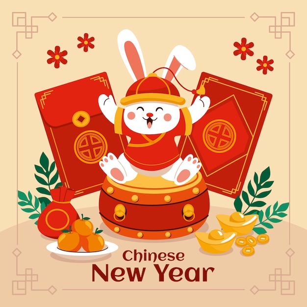 Flache chinesische Neujahrsillustration