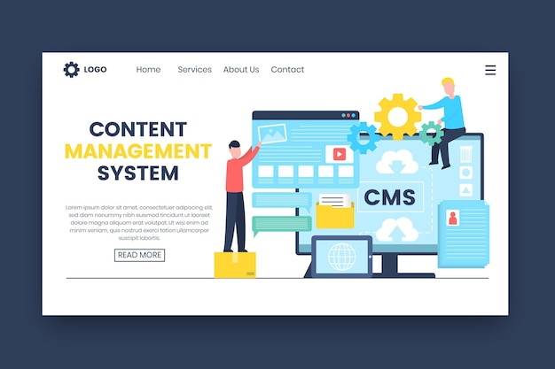 Kostenloser Vektor flache cms konzept landingpage web-vorlage