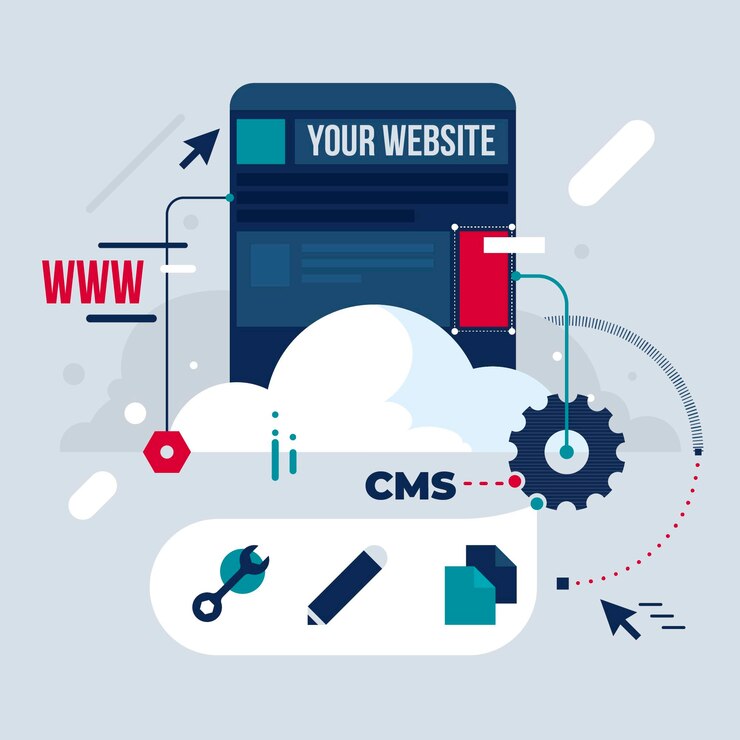 Kostenlose Vektor flache cms konzeptillustration