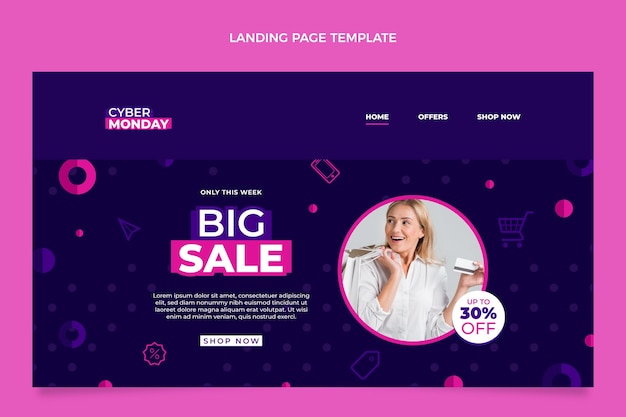 Kostenloser Vektor flache cyber-monday-landing-page-vorlage