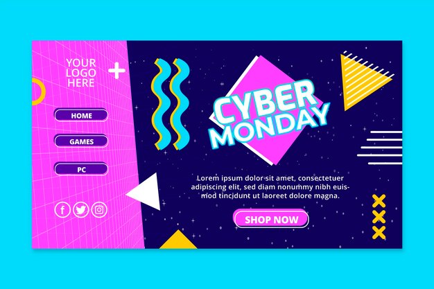 Kostenloser Vektor flache cyber-monday-landing-page-vorlage