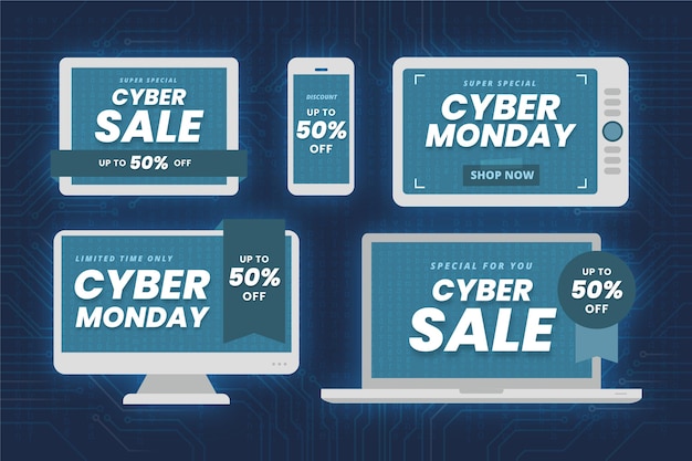 Flache cyber-monday-sale-abzeichen-sammlung