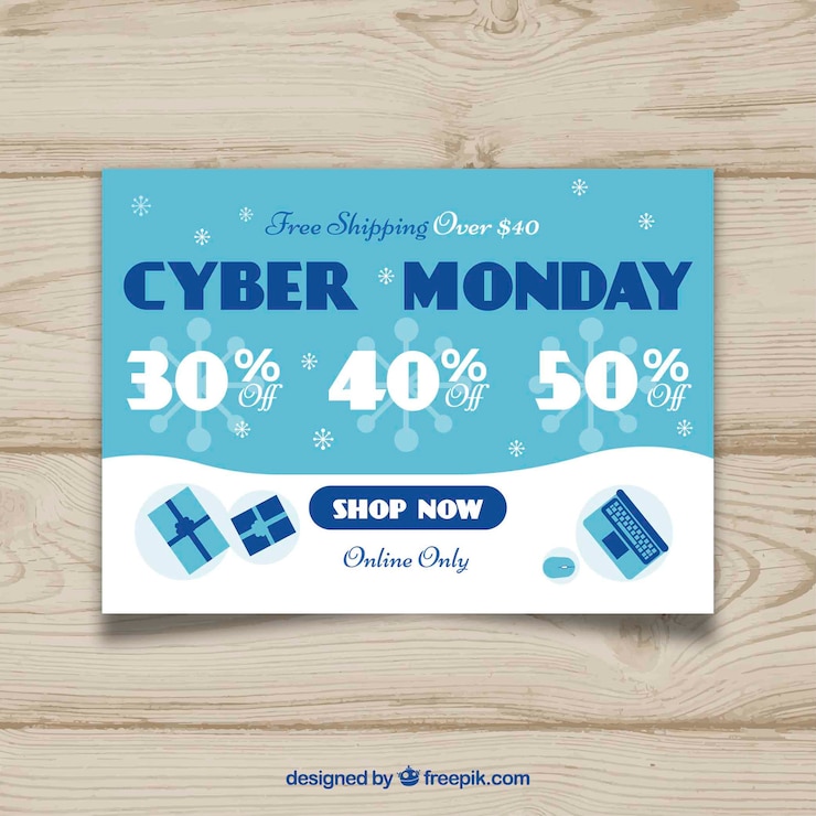 Kostenlose Vektor flache cyber montag poster vorlage im winter-konzept