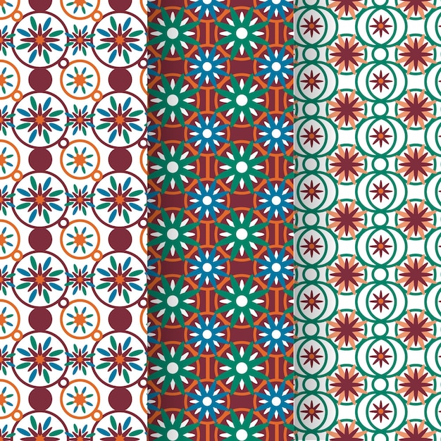 Kostenloser Vektor flache dekorative arabische mustersammlung