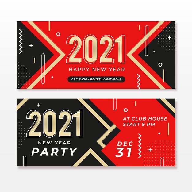 Flache Design 2021 Party Banner Vorlage