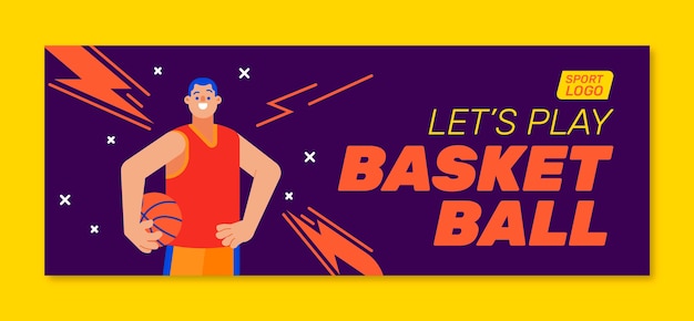 Kostenloser Vektor flache design-basketball-facebook-cover-vorlage