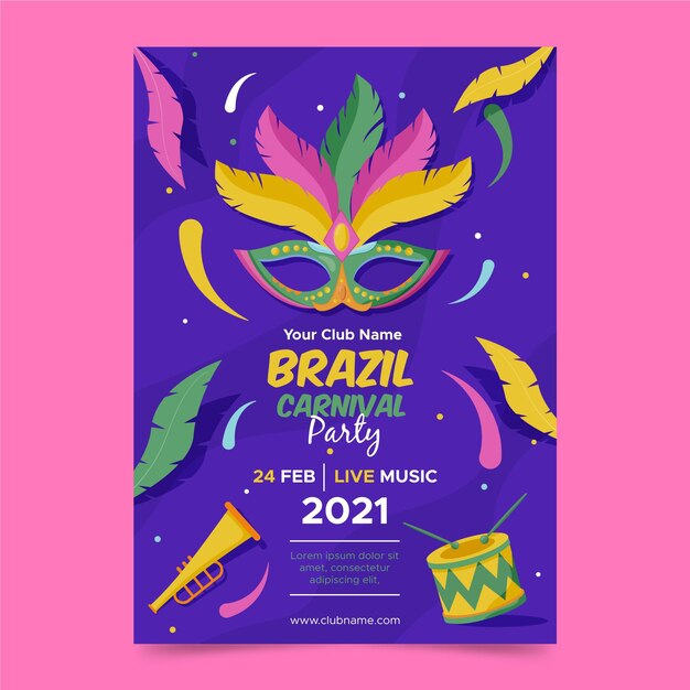 Flache design brasilianische karneval flyer vorlage