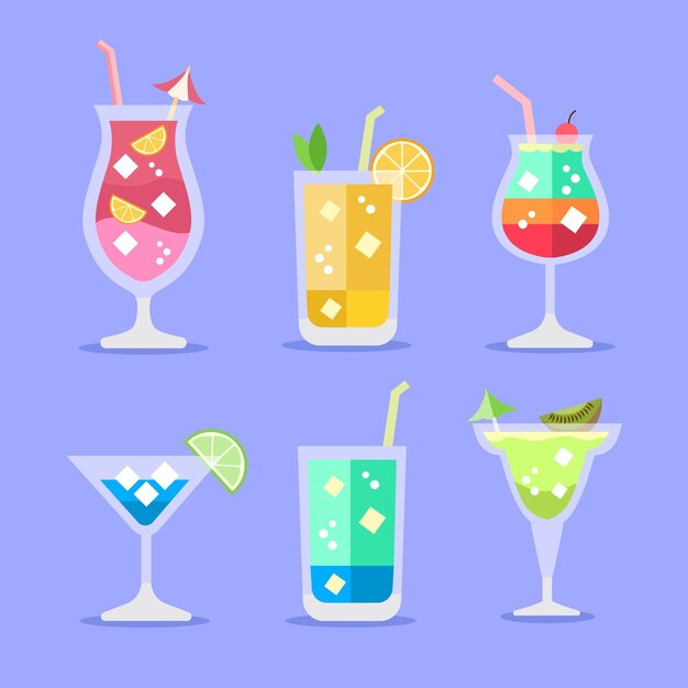 Flache Design-Cocktailillustrationssammlung