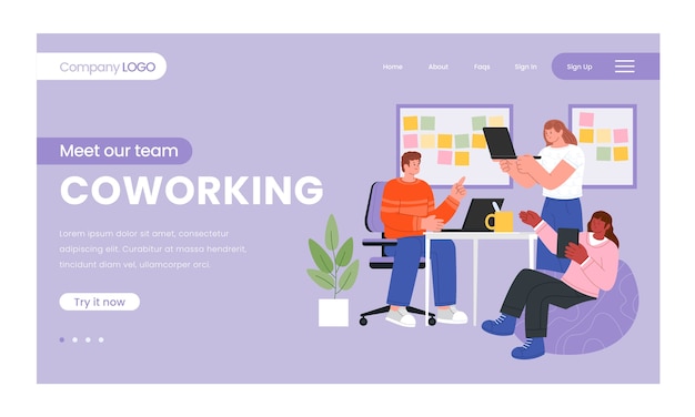 Flache design coworking landing page vorlage