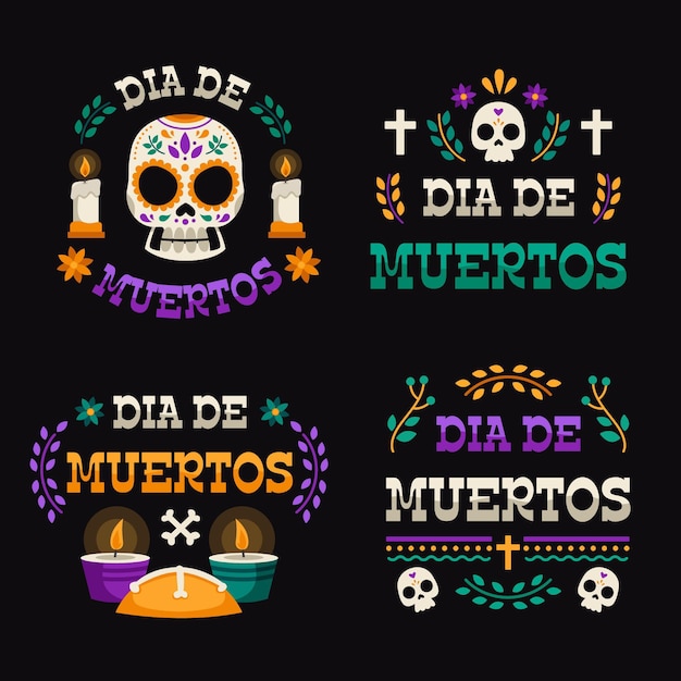 Flache Design dia de muertos Abzeichen Sammlung