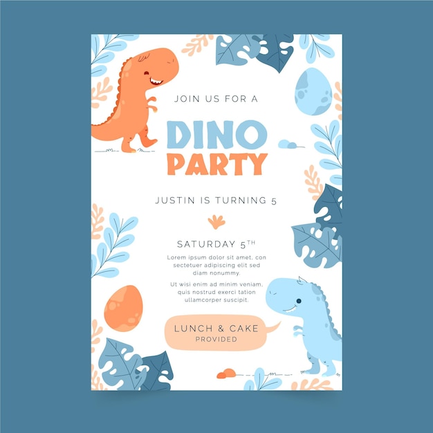 Flache Design-Dinosaurier-Geburtstagseinladung