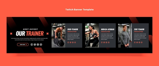Flache Design-Fitness-Twitch-Banner-Vorlage