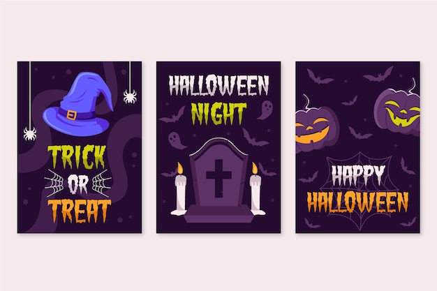 Flache design-halloween-kartensammlung