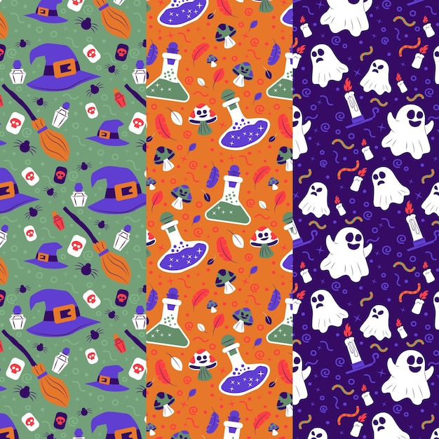 Kostenloser Vektor flache design-halloween-musterkollektion