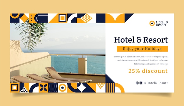 Kostenloser Vektor flache design-hotel-resort-verkaufsbanner-vorlage