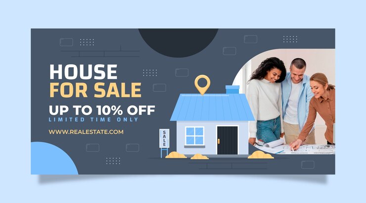 Kostenlose Vektor flache design-immobilienverkauf-banner-vorlage