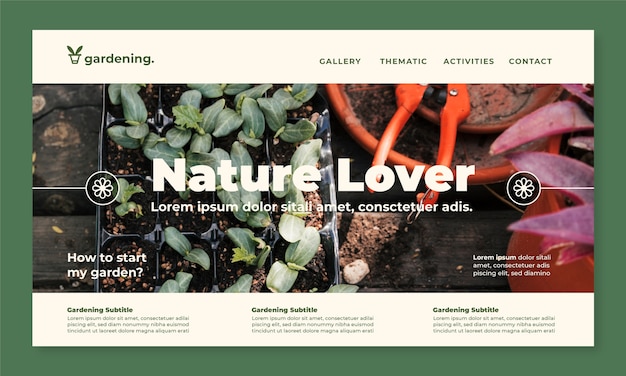 Flache Design-Landing-Page-Vorlage für die Gartenarbeit