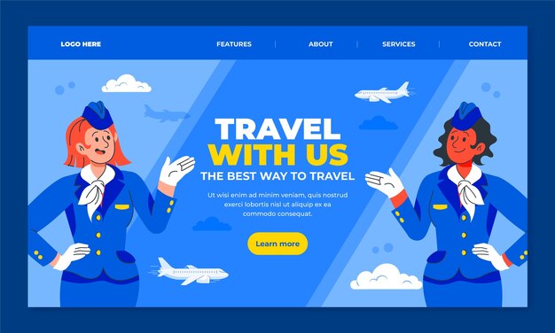 Kostenloser Vektor flache design-landing-page-vorlage für fluggesellschaften
