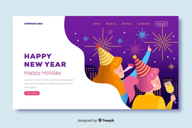 Flache Design-Landingpage des neuen Jahres