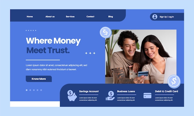 Kostenloser Vektor flache design-landingpage für bankgeschäfte