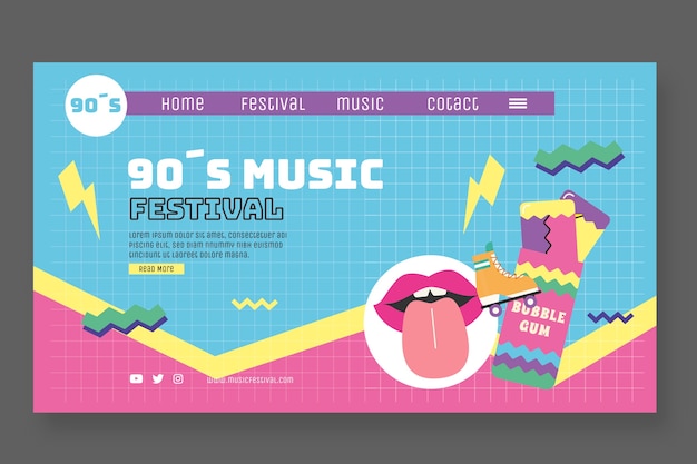 Kostenloser Vektor flache design-landingpage für das musikfestival der 90er jahre