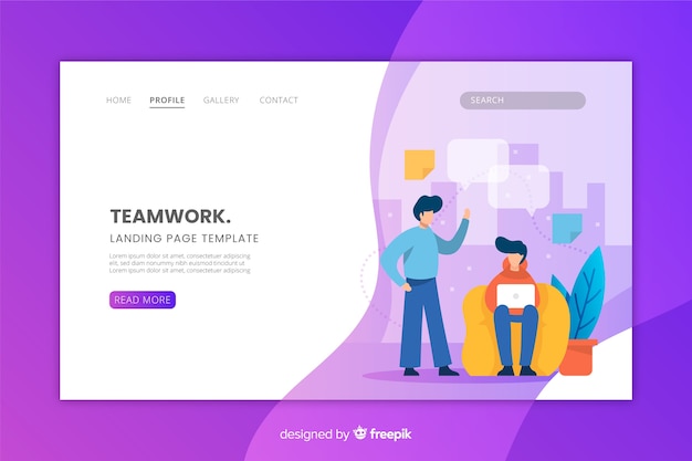 Flache design-landingpage mit teamwork-konzept