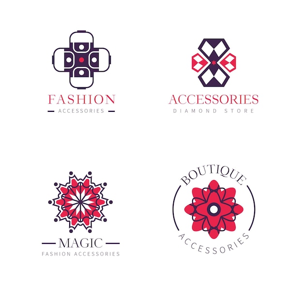 Flache design-modeaccessoires-logo-sammlung