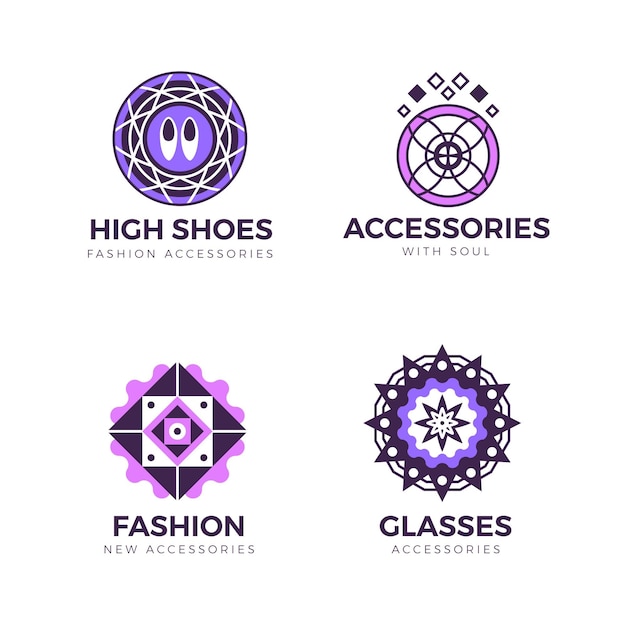 Flache design-modeaccessoires-logo-sammlung