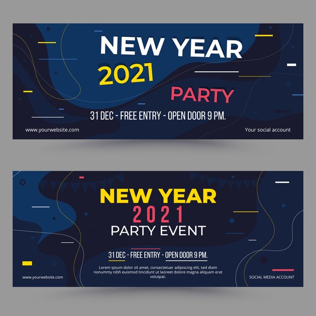 Flache design neujahr 2021 party banner vorlage