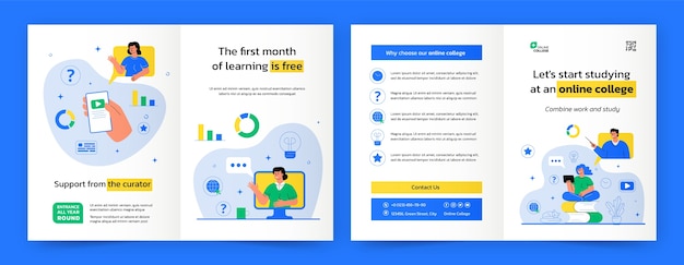 Kostenloser Vektor flache design-online-college-broschürenvorlage