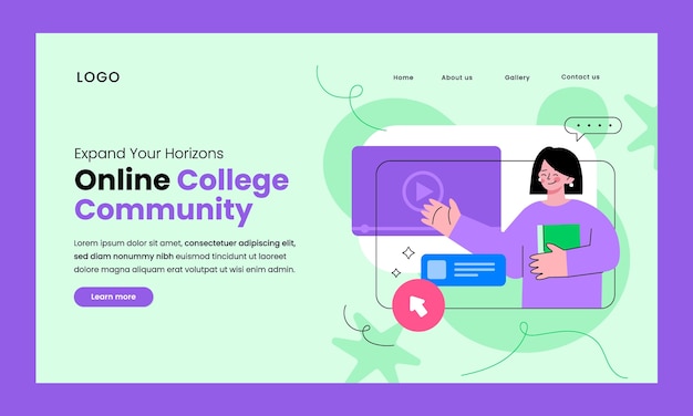 Kostenloser Vektor flache design-online-college-landingpage