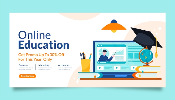 Kostenlose Vektor flache design-online-college-verkaufsbanner-vorlage