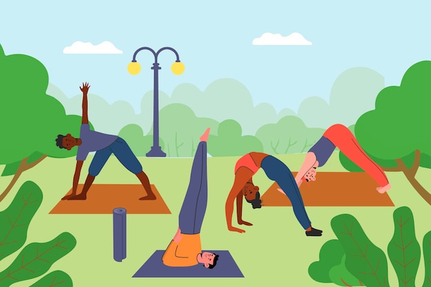 Kostenloser Vektor flache design open air yoga klasse illustration