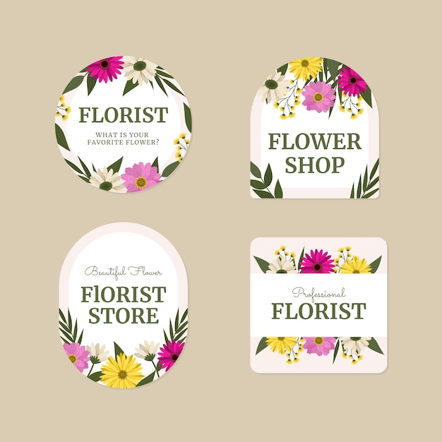 Kostenloser Vektor flache design-pflanzen-florist-job-etiketten