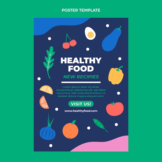 Flache Design-Plakatschablone für gesunde Lebensmittel