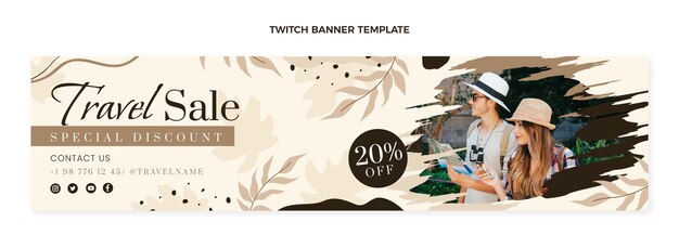 Kostenloser Vektor flache design-reise-twitch-banner-vorlage