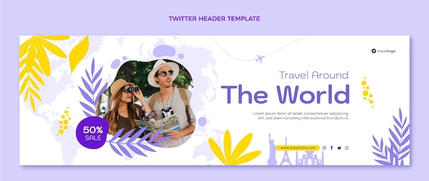 Flache design-reise-twitter-header-vorlage