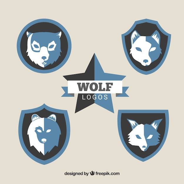 Flache Design Retro Wolf Logo Kollektion