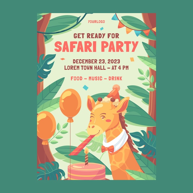 Kostenloser Vektor flache design-safari-party-poster-vorlage