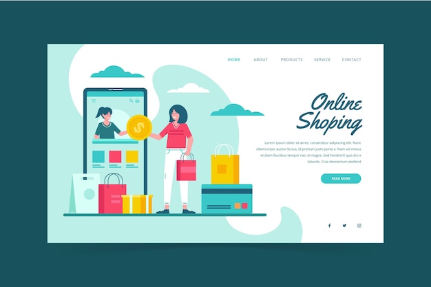 Kostenloser Vektor flache design-shopping-online-landingpage illustriert