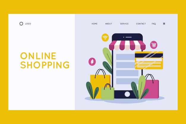 Flache design-shopping-online-landingpage-vorlage