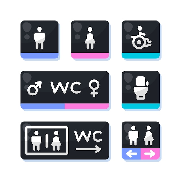 Flache design-toilettenikonen-etikettensammlung