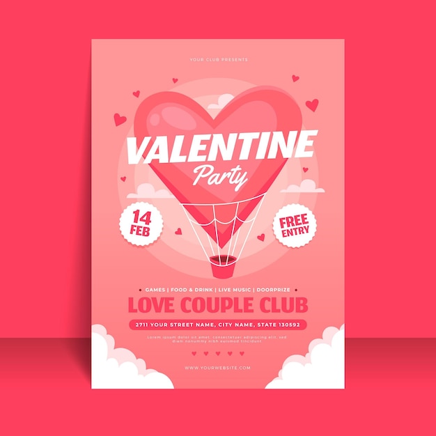 Flache design valentinstag party poster vorlage