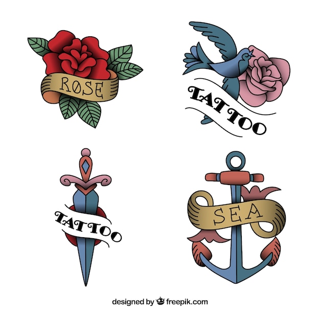 Flache design vintage tattoo-kollektion