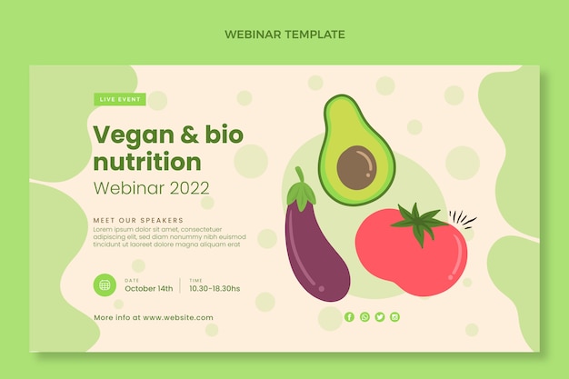 Kostenloser Vektor flache design-webinar-vorlage für veganes essen